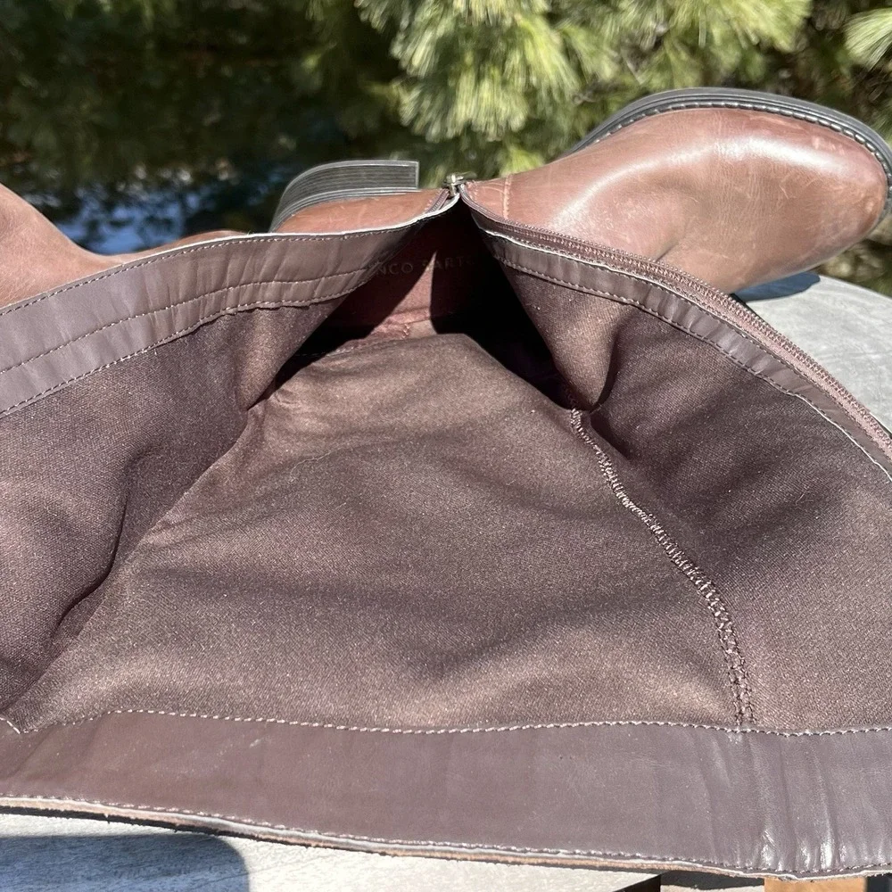 Franco Sarto L-Crash Riding Boots‎ Womens Size 9 Brown Leather Tall Full Zip